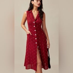 RIHOAS Burgundy Polka Dot Midi Dress